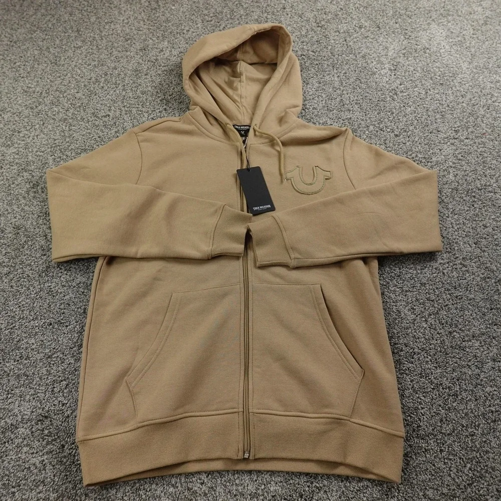 NEW True Religion‎ Hoodie Mens L Brown Buddha Full Zip Sweatshirt Sweater Jacket